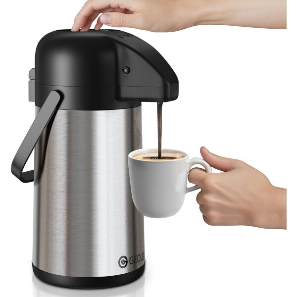 Airpot - Jarra de café para mantener el calor, dispensador de café grande de 102 onzas/3 litros con bomba, urna térmica de acero inoxidable para bebidas calientes, agua y té, dispensador térmico de - Imagen 9
