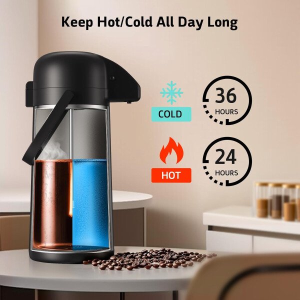 Airpot - Jarra de café para mantener el calor, dispensador de café grande de 102 onzas/3 litros con bomba, urna térmica de acero inoxidable para bebidas calientes, agua y té, dispensador térmico de - Imagen 15