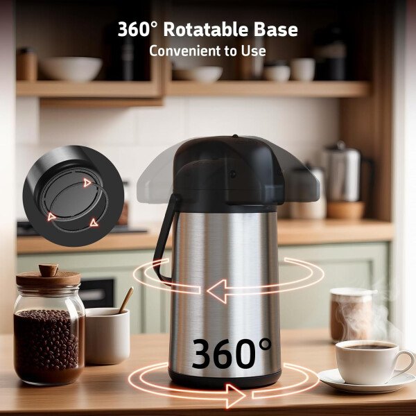 Airpot - Jarra de café para mantener el calor, dispensador de café grande de 102 onzas/3 litros con bomba, urna térmica de acero inoxidable para bebidas calientes, agua y té, dispensador térmico de - Imagen 16