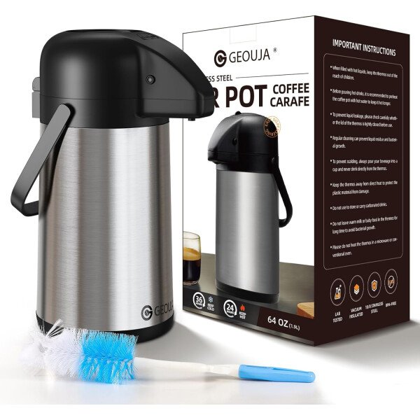 Airpot - Jarra de café para mantener el calor, dispensador de café grande de 102 onzas/3 litros con bomba, urna térmica de acero inoxidable para bebidas calientes, agua y té, dispensador térmico de - Imagen 17