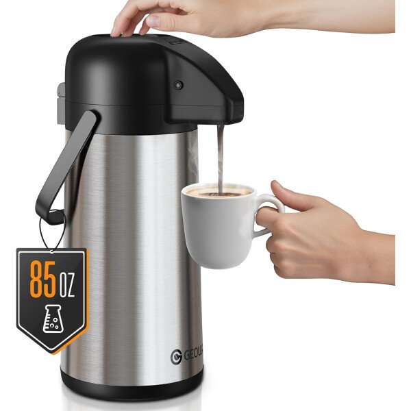 Airpot - Jarra de café para mantener el calor, dispensador de café grande de 102 onzas/3 litros con bomba, urna térmica de acero inoxidable para bebidas calientes, agua y té, dispensador térmico de - Imagen 18