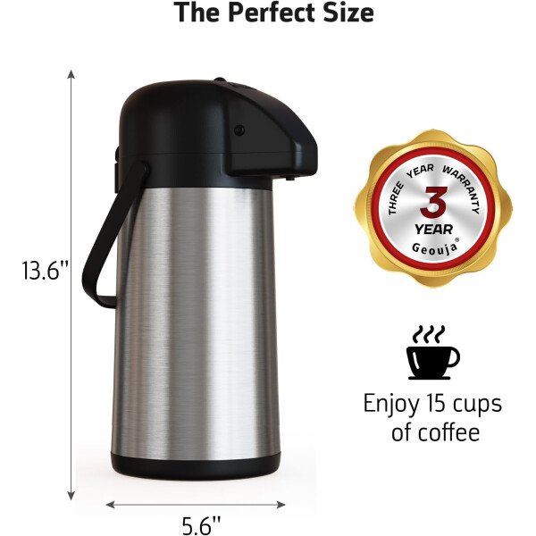 Airpot - Jarra de café para mantener el calor, dispensador de café grande de 102 onzas/3 litros con bomba, urna térmica de acero inoxidable para bebidas calientes, agua y té, dispensador térmico de - Imagen 20