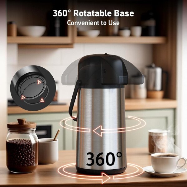 Airpot - Jarra de café para mantener el calor, dispensador de café grande de 102 onzas/3 litros con bomba, urna térmica de acero inoxidable para bebidas calientes, agua y té, dispensador térmico de - Imagen 21