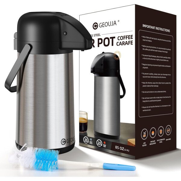 Airpot - Jarra de café para mantener el calor, dispensador de café grande de 102 onzas/3 litros con bomba, urna térmica de acero inoxidable para bebidas calientes, agua y té, dispensador térmico de - Imagen 22