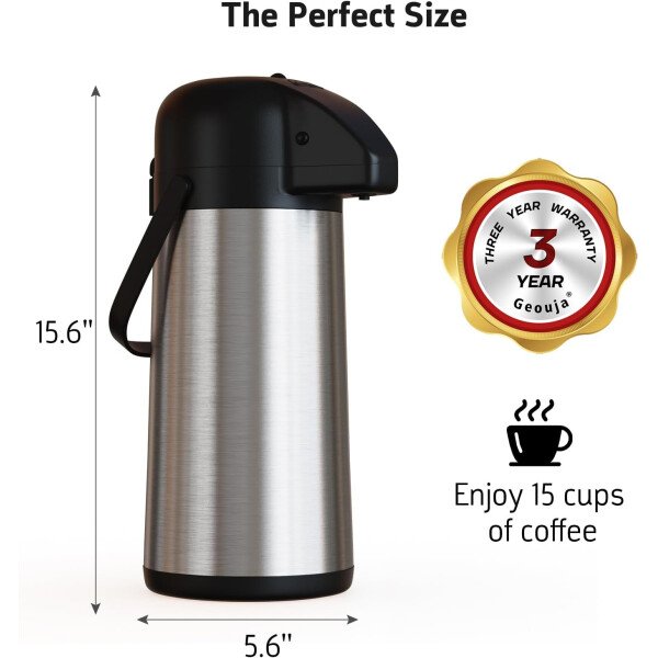 Airpot - Jarra de café para mantener el calor, dispensador de café grande de 102 onzas/3 litros con bomba, urna térmica de acero inoxidable para bebidas calientes, agua y té, dispensador térmico de - Imagen 25