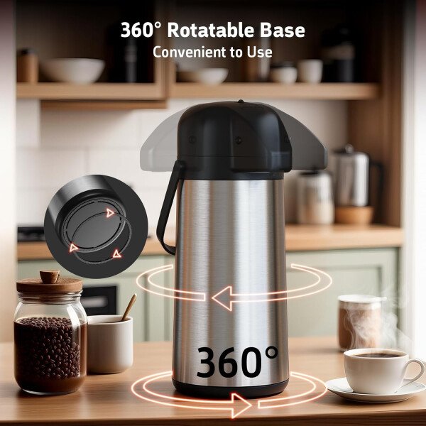 Airpot - Jarra de café para mantener el calor, dispensador de café grande de 102 onzas/3 litros con bomba, urna térmica de acero inoxidable para bebidas calientes, agua y té, dispensador térmico de - Imagen 26