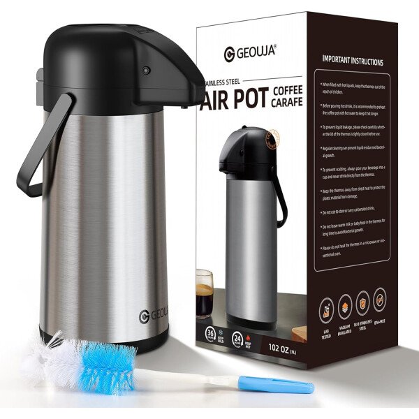 Airpot - Jarra de café para mantener el calor, dispensador de café grande de 102 onzas/3 litros con bomba, urna térmica de acero inoxidable para bebidas calientes, agua y té, dispensador térmico de - Imagen 27