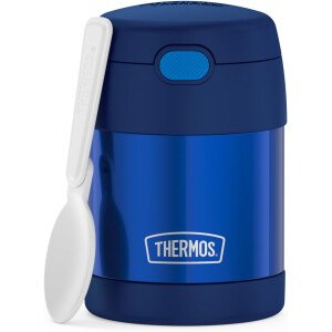 THERMOS FUNTAINER - Recipiente para comida con cuchara plegable para niños, con aislamiento al vacío, de acero inoxidable, 10 onzas, azul marino