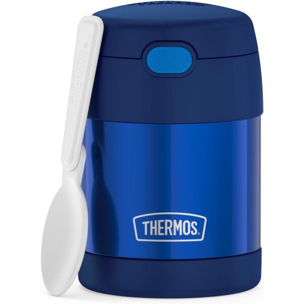 THERMOS FUNTAINER - Recipiente para comida con cuchara plegable para niños, con aislamiento al vacío, de acero inoxidable, 10 onzas, azul marino