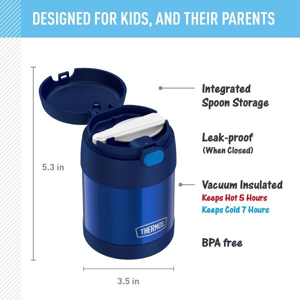 THERMOS FUNTAINER - Recipiente para comida con cuchara plegable para niños, con aislamiento al vacío, de acero inoxidable, 10 onzas, azul marino - Image 2