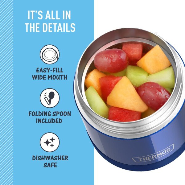 THERMOS FUNTAINER - Recipiente para comida con cuchara plegable para niños, con aislamiento al vacío, de acero inoxidable, 10 onzas, azul marino - Image 4