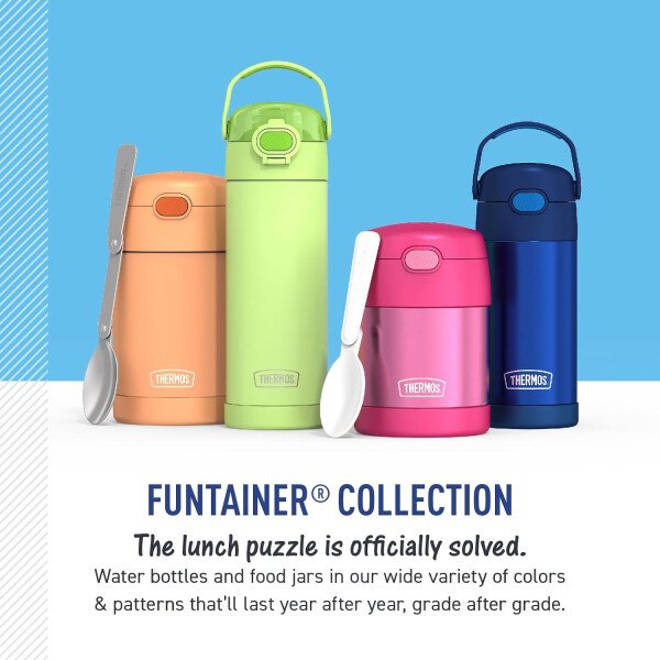 THERMOS FUNTAINER - Recipiente para comida con cuchara plegable para niños, con aislamiento al vacío, de acero inoxidable, 10 onzas, azul marino - Image 6