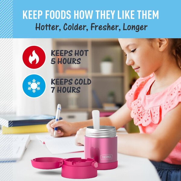 THERMOS FUNTAINER - Recipiente para comida con cuchara plegable para niños, con aislamiento al vacío, de acero inoxidable, 10 onzas, azul marino - Image 26