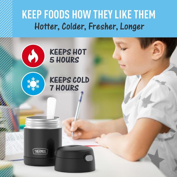 THERMOS FUNTAINER - Recipiente para comida con cuchara plegable para niños, con aislamiento al vacío, de acero inoxidable, 10 onzas, azul marino - Image 32