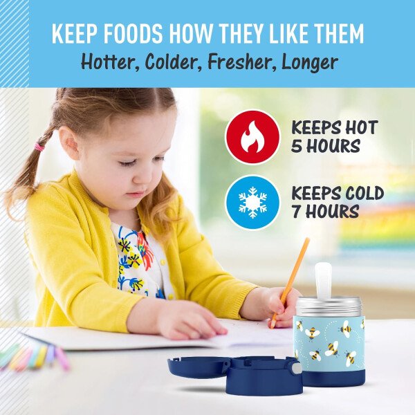 THERMOS FUNTAINER - Recipiente para comida con cuchara plegable para niños, con aislamiento al vacío, de acero inoxidable, 10 onzas, azul marino - Image 97