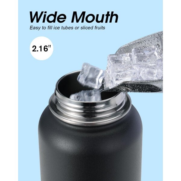 Coolflask botella de agua térmica de 64 onzas con tapa con popote y tapa con boca, botella de agua de medio galón con boca ancha, evita la condensación, sin bisfenol A, mantiene las bebidas frías durante 48 horas o calientes durante 24 horas, color cian samurái - Image 65