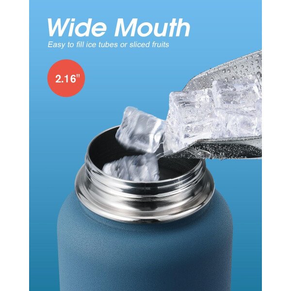Coolflask botella de agua térmica de 64 onzas con tapa con popote y tapa con boca, botella de agua de medio galón con boca ancha, evita la condensación, sin bisfenol A, mantiene las bebidas frías durante 48 horas o calientes durante 24 horas, color cian samurái - Image 87