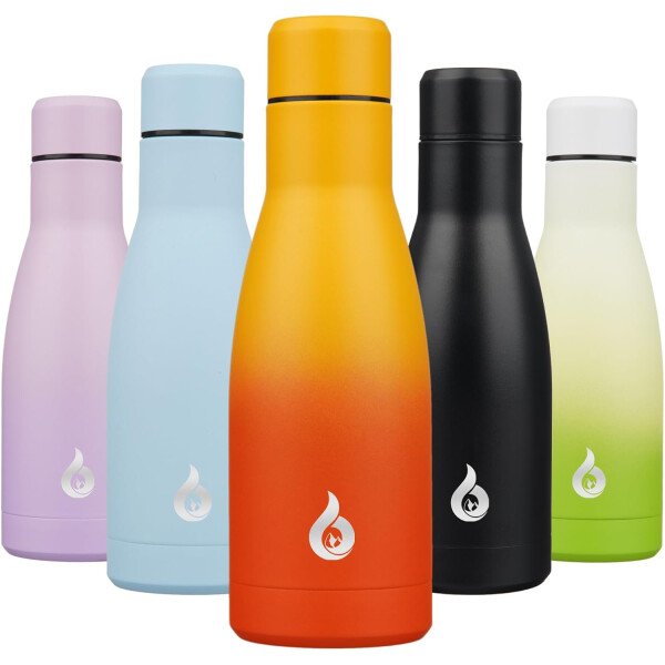 BJPKPK Botella de agua aislada de 12 onzas Samll de acero inoxidable, reutilizable, termo metálico que mantiene el frío y el calor, naranja atardecer