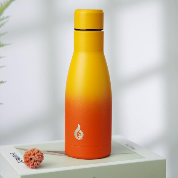 BJPKPK Botella de agua aislada de 12 onzas Samll de acero inoxidable, reutilizable, termo metálico que mantiene el frío y el calor, naranja atardecer - Image 2