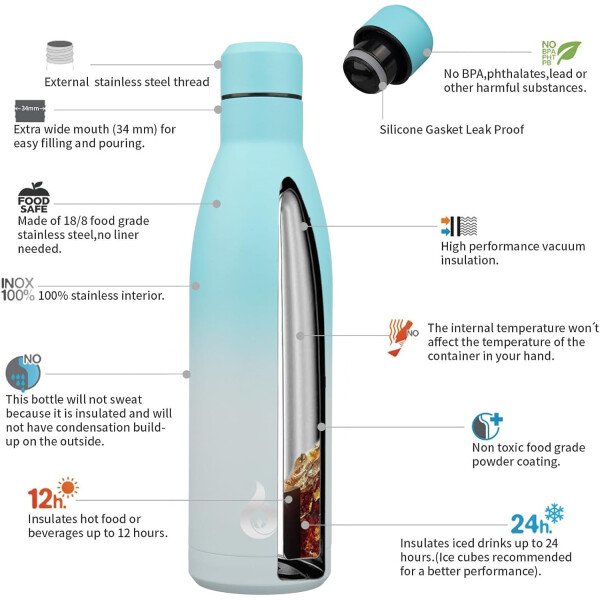 BJPKPK Botella de agua aislada de 12 onzas Samll de acero inoxidable, reutilizable, termo metálico que mantiene el frío y el calor, naranja atardecer - Image 10