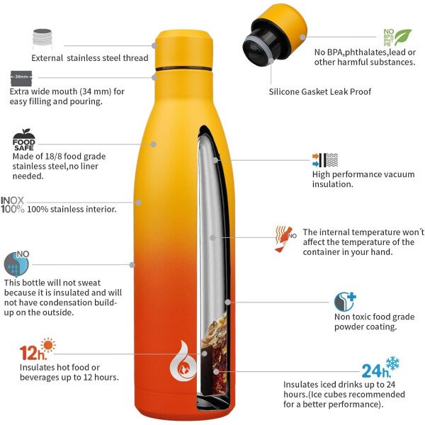 BJPKPK Botella de agua aislada de 12 onzas Samll de acero inoxidable, reutilizable, termo metálico que mantiene el frío y el calor, naranja atardecer - Image 151