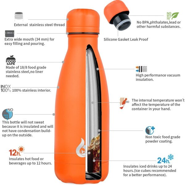 BJPKPK Botella de agua aislada de 12 onzas Samll de acero inoxidable, reutilizable, termo metálico que mantiene el frío y el calor, naranja atardecer - Image 235