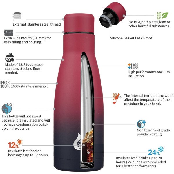 BJPKPK Botella de agua aislada de 12 onzas Samll de acero inoxidable, reutilizable, termo metálico que mantiene el frío y el calor, naranja atardecer - Image 241