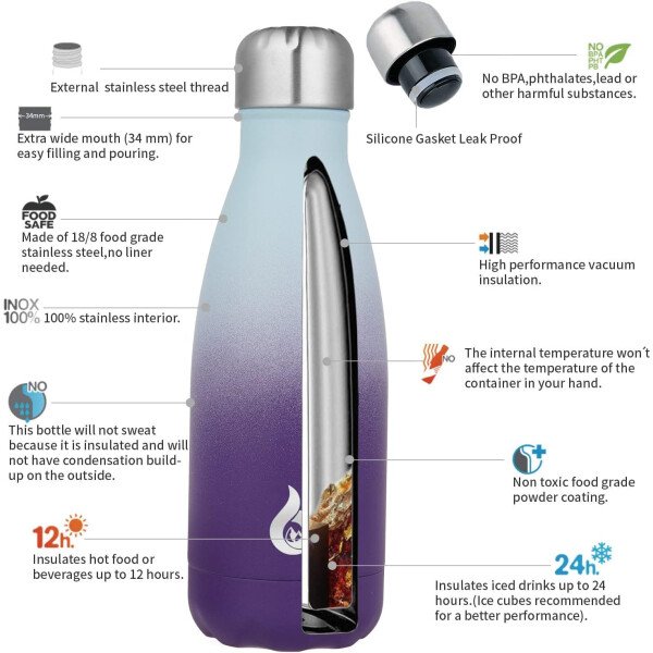 BJPKPK Botella de agua aislada de 12 onzas Samll de acero inoxidable, reutilizable, termo metálico que mantiene el frío y el calor, naranja atardecer - Image 247