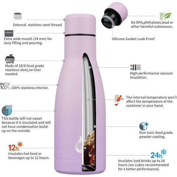 BJPKPK Botella de agua aislada de 12 onzas Samll de acero inoxidable, reutilizable, termo metálico que mantiene el frío y el calor, naranja atardecer - Image 257
