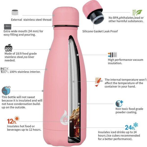 BJPKPK Botella de agua aislada de 12 onzas Samll de acero inoxidable, reutilizable, termo metálico que mantiene el frío y el calor, naranja atardecer - Image 269