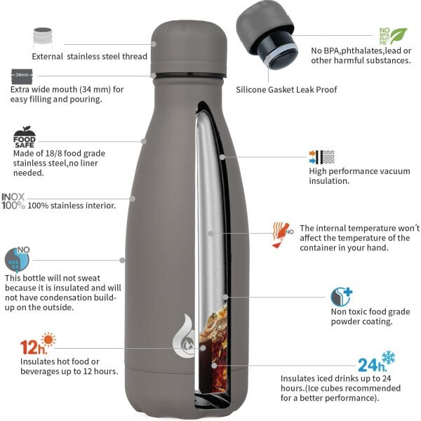 BJPKPK Botella de agua aislada de 12 onzas Samll de acero inoxidable, reutilizable, termo metálico que mantiene el frío y el calor, naranja atardecer - Image 318