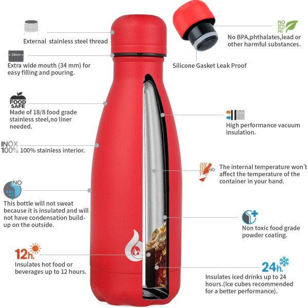 BJPKPK Botella de agua aislada de 12 onzas Samll de acero inoxidable, reutilizable, termo metálico que mantiene el frío y el calor, naranja atardecer - Image 337
