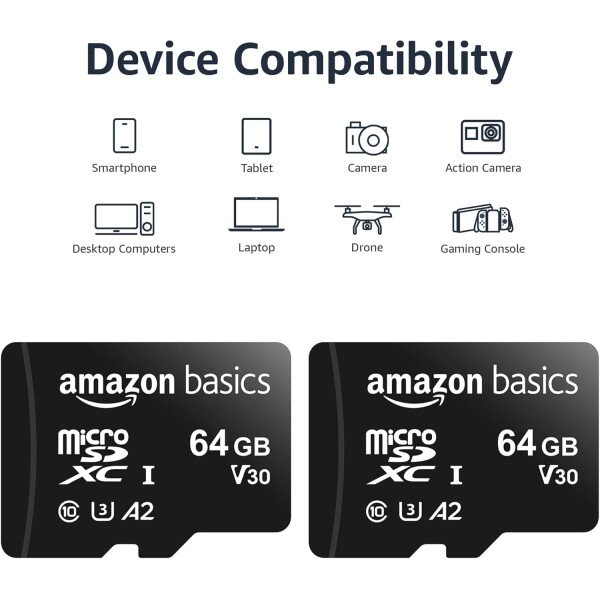 Amazon Basics Micro SDXC Memory Card with Full Size Adapter, A2, U3, Read Speed up to 100 MB/s, 128 GB, Black - Imagen 10