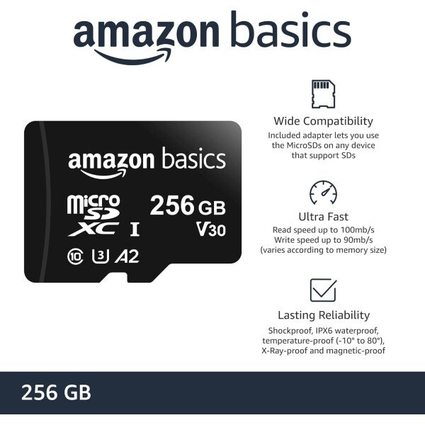 Amazon Basics Micro SDXC Memory Card with Full Size Adapter, A2, U3, Read Speed up to 100 MB/s, 128 GB, Black - Imagen 24