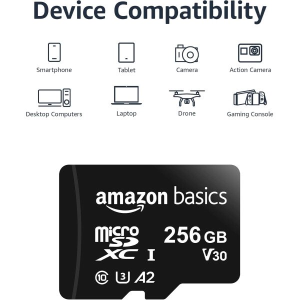 Amazon Basics Micro SDXC Memory Card with Full Size Adapter, A2, U3, Read Speed up to 100 MB/s, 128 GB, Black - Imagen 25