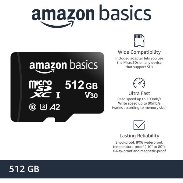 Amazon Basics Micro SDXC Memory Card with Full Size Adapter, A2, U3, Read Speed up to 100 MB/s, 128 GB, Black - Imagen 31