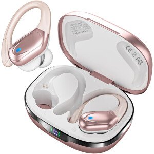 Auriculares inalámbricos, auriculares Bluetooth deportivos, auriculares deportivos con 80 horas de reproducción, con pantalla de alimentación LED, auriculares con cancelación de ruido