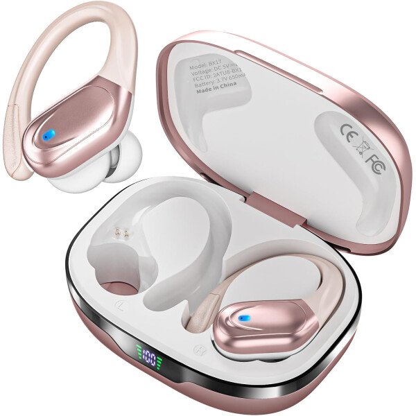 Auriculares inalámbricos, auriculares Bluetooth deportivos, auriculares deportivos con 80 horas de reproducción, con pantalla de alimentación LED, auriculares con cancelación de ruido