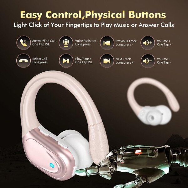 Auriculares inalámbricos, auriculares Bluetooth deportivos, auriculares deportivos con 80 horas de reproducción, con pantalla de alimentación LED, auriculares con cancelación de ruido - Imagen 6