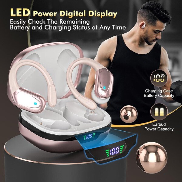 Auriculares inalámbricos, auriculares Bluetooth deportivos, auriculares deportivos con 80 horas de reproducción, con pantalla de alimentación LED, auriculares con cancelación de ruido - Imagen 7