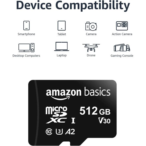 Amazon Basics Micro SDXC Memory Card with Full Size Adapter, A2, U3, Read Speed up to 100 MB/s, 128 GB, Black - Imagen 44