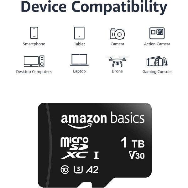 Amazon Basics Micro SDXC Memory Card with Full Size Adapter, A2, U3, Read Speed up to 100 MB/s, 128 GB, Black - Imagen 65