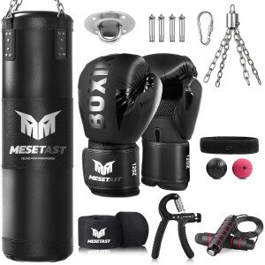 Saco de boxeo para adultos, juego de bolsa de boxeo pesada de 4 pies con guantes de 12 onzas para artes marciales mixtas de karate, kickboxing, sin relleno