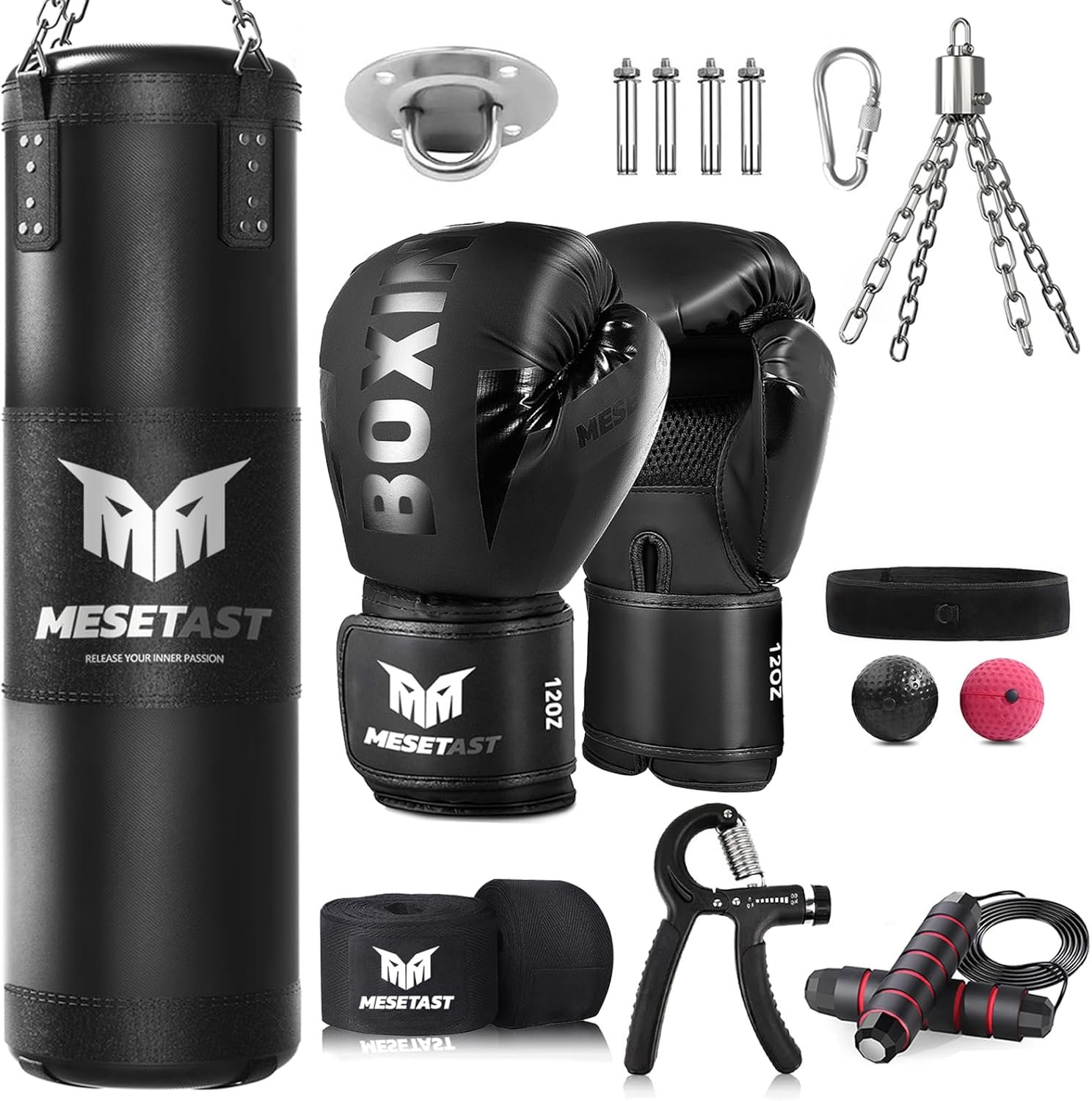 Saco de boxeo para adultos, juego de bolsa de boxeo pesada de 4 pies con guantes de 12 onzas para artes marciales mixtas de karate, kickboxing, sin relleno