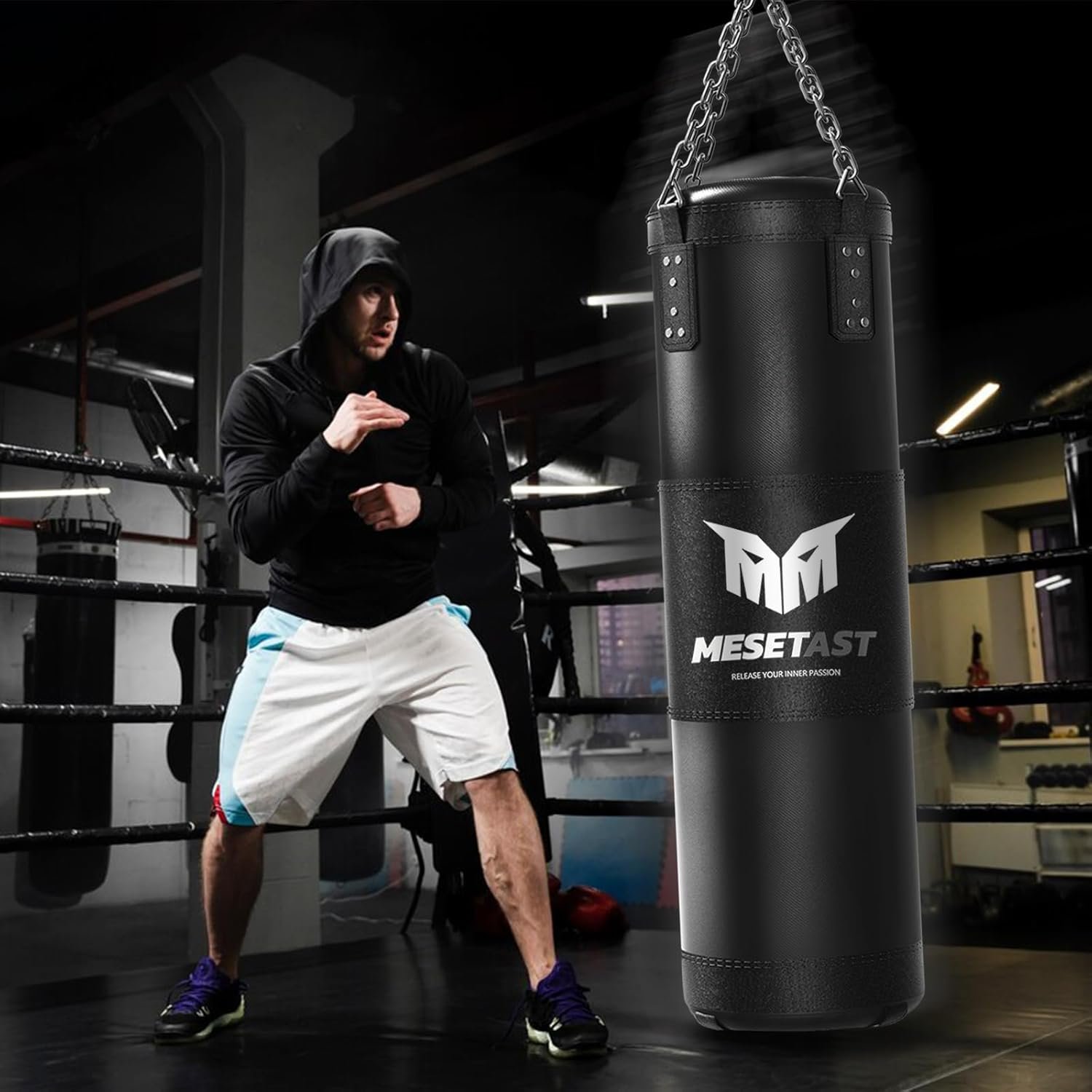 Saco de boxeo para adultos, juego de bolsa de boxeo pesada de 4 pies con guantes de 12 onzas para artes marciales mixtas de karate, kickboxing, sin relleno - Imagen 8