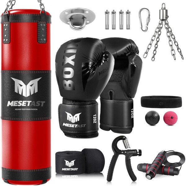 Saco de boxeo para adultos, juego de bolsa de boxeo pesada de 4 pies con guantes de 12 onzas para artes marciales mixtas de karate, kickboxing, sin relleno - Imagen 9