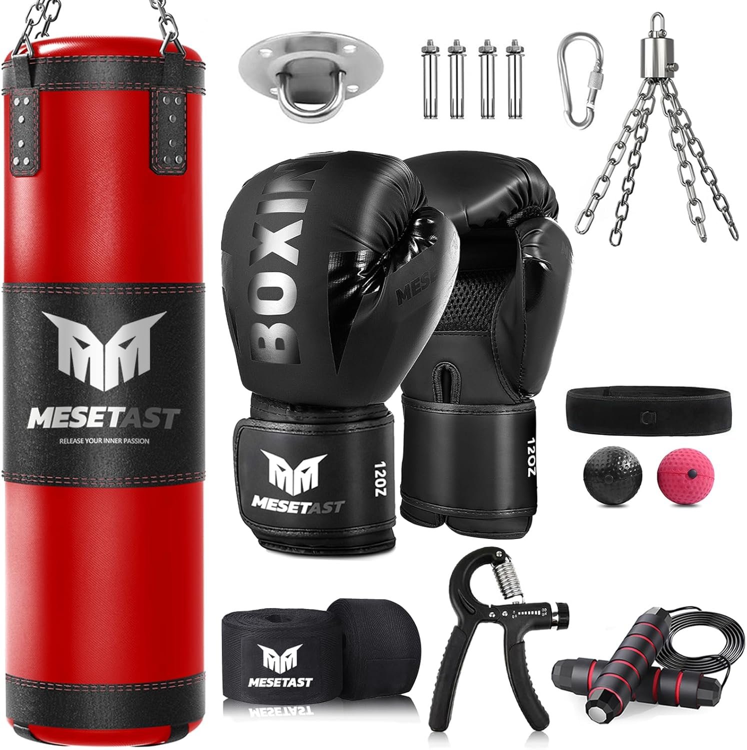 Saco de boxeo para adultos, juego de bolsa de boxeo pesada de 4 pies con guantes de 12 onzas para artes marciales mixtas de karate, kickboxing, sin relleno - Imagen 9