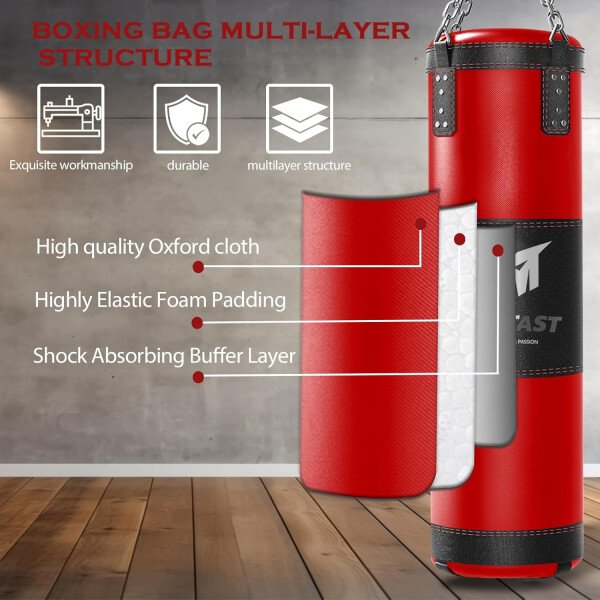 Saco de boxeo para adultos, juego de bolsa de boxeo pesada de 4 pies con guantes de 12 onzas para artes marciales mixtas de karate, kickboxing, sin relleno - Imagen 11