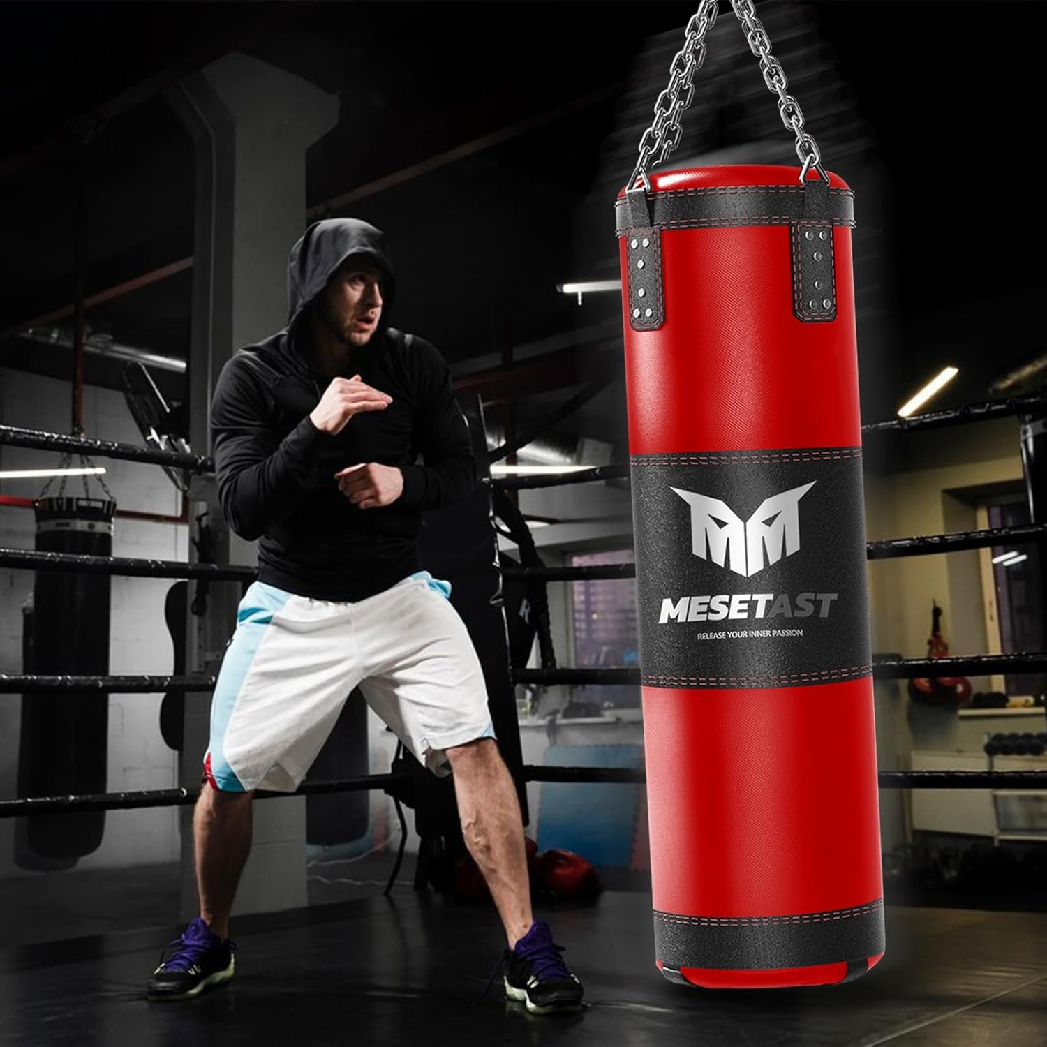 Saco de boxeo para adultos, juego de bolsa de boxeo pesada de 4 pies con guantes de 12 onzas para artes marciales mixtas de karate, kickboxing, sin relleno - Imagen 12