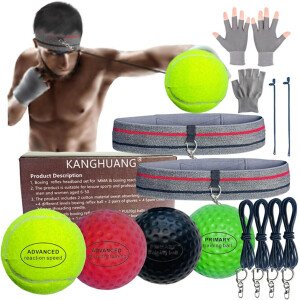 Juego de bandas de boxeo para entrenamiento de reacción de boxeo MMA, 4 bolas diferentes+2 bandas para la cabeza que absorben el sudor+4 líneas de repuesto+2 guantes para todas las personas